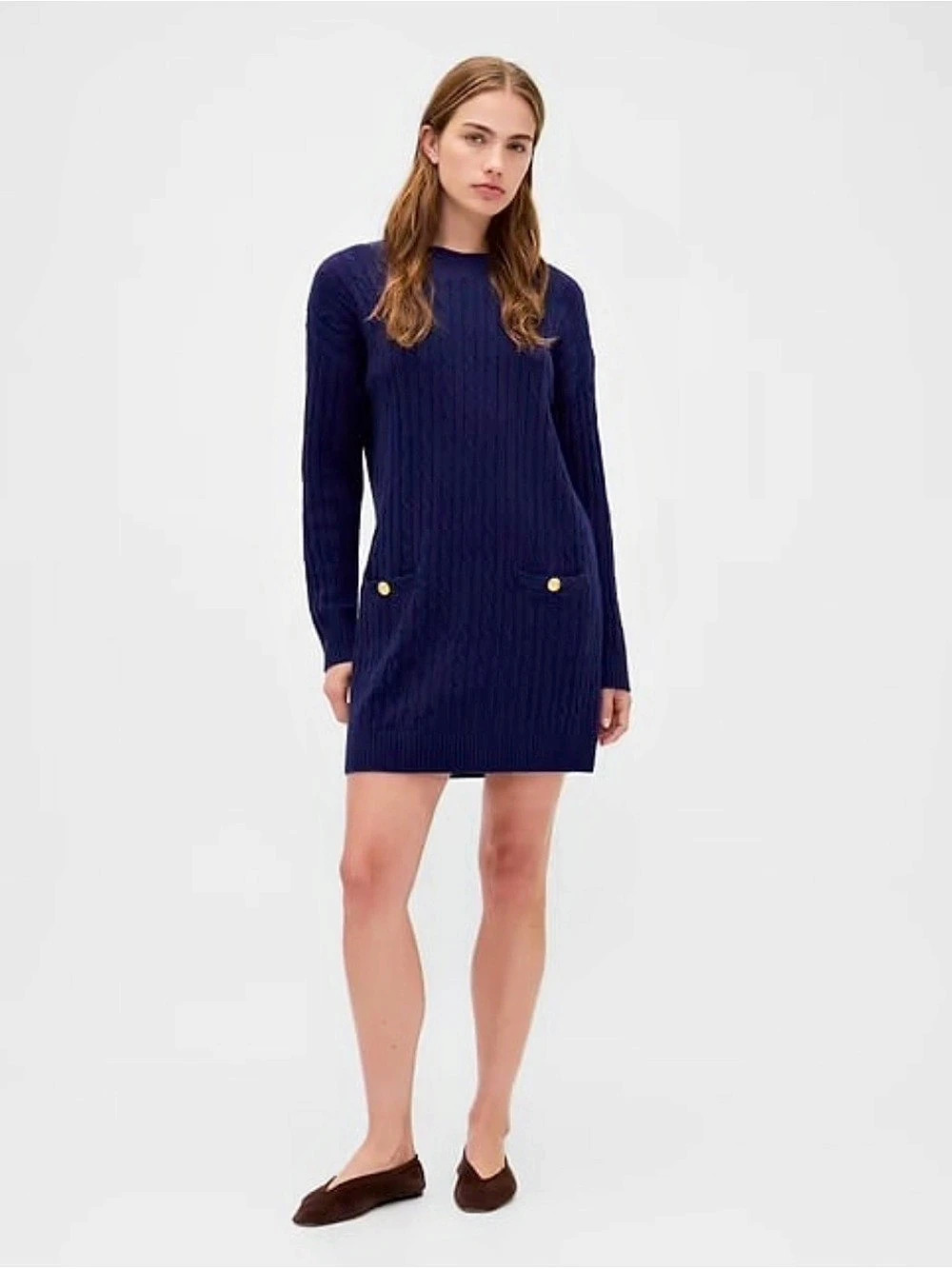 Gap CashSoft Cable-Knit Sweater Mini Dress Blue Size XS NWT